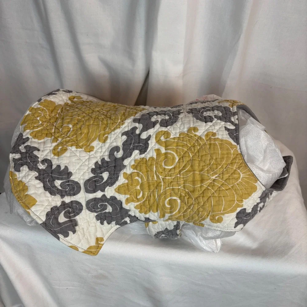 Handmade Quilted Dog Vest Yellow Grey Damask Floral Pet‎ Jacket Small Medium